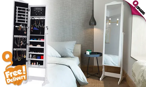 Stand-up Jewelry Cabinet with Full Length Mirror - FREE Delivery!